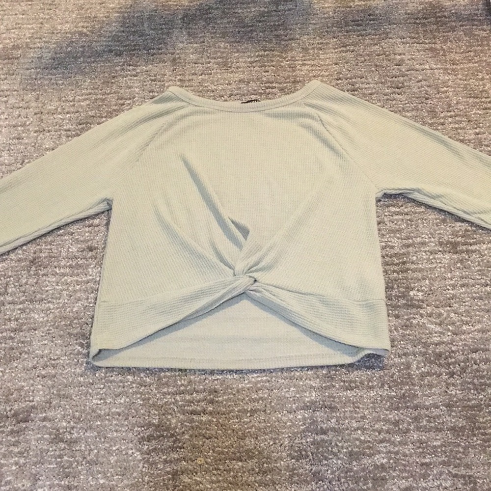 Forever 21- Light Green Long Sleeve Cropped Shirt